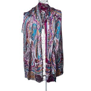 NWOT GREAT CONDITION Banaris Blue Red Purple Floral 100% Silk Oblong Scarf - Wra